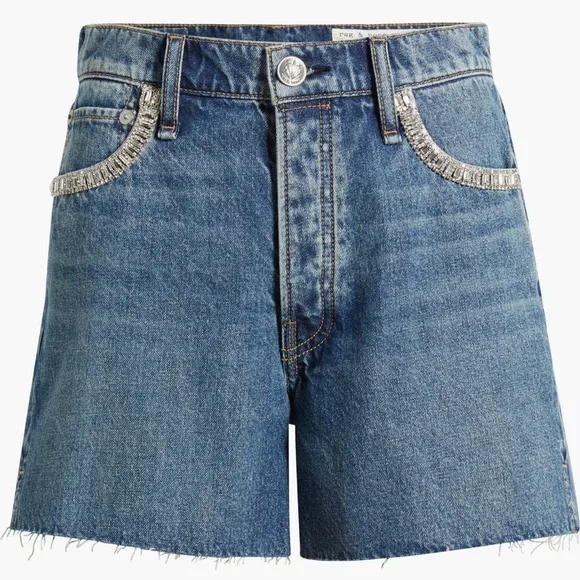 NEW rag & bone Embellished High Waist Raw Hem Cut Off Denim Shorts in Evjwl